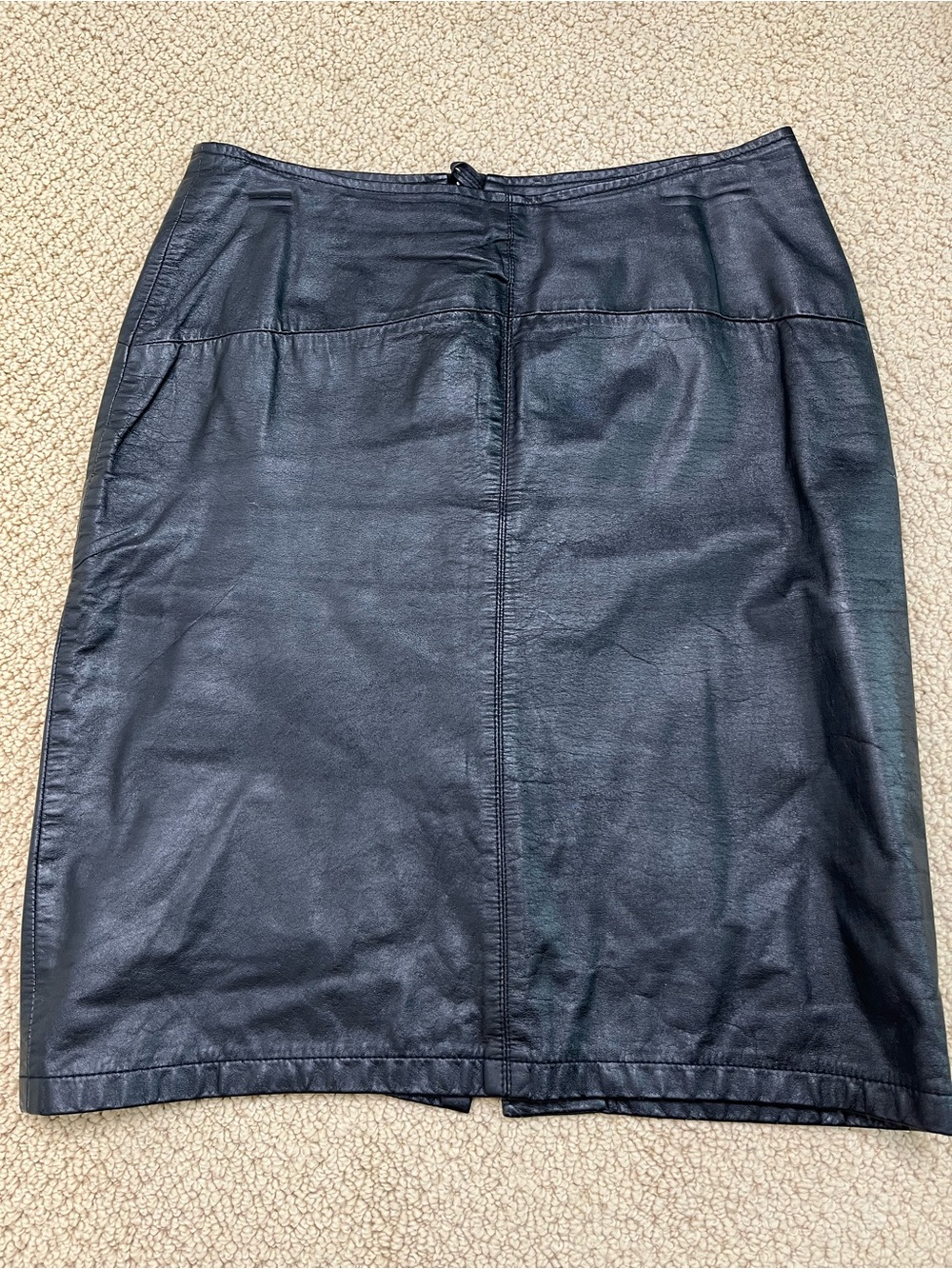 Vintage 80’s The Limited Express Genuine Leather Black Pencil Skirt Sz 9
